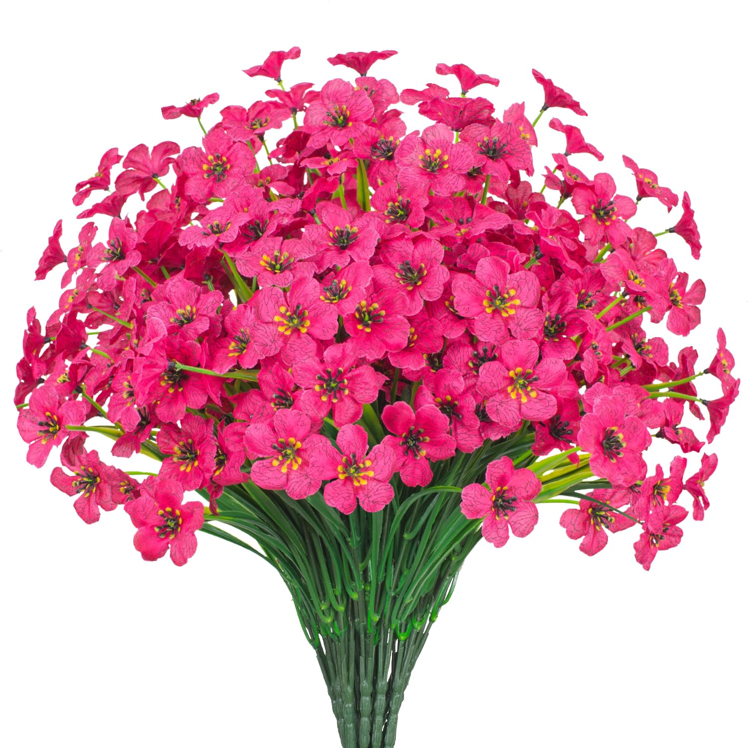 Poolfind Outdoor Artificial Flowers 21 UV Resistant Bundles Fake Flower Plastic Plants Faux Silk Flowers Porch Hanging Garden Porch Window Box Decorating (Rose Red)