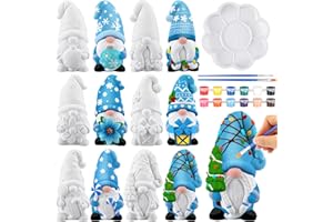 Arrowbash 6 Pcs Christmas Ceramics to Draw Ready to Paint Your Own Gnome Statues 5.12 Xmas Theme Paintable Figurines DIY White Ceramics Plaster Crafts Kit with Brush Palette