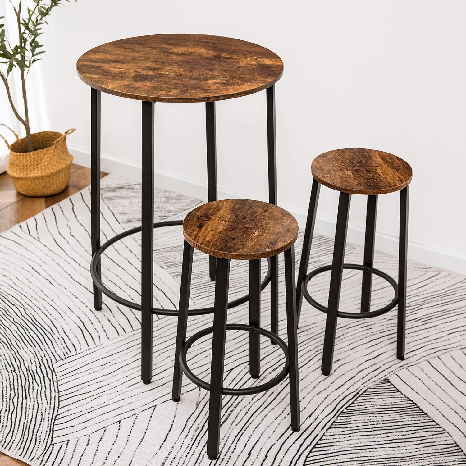 HOOBRO Bar Table, Round Pub Table, 36.2” High Breakfast Table, Computer Desk, Metal Frame with Adjustable Feet for Dining Room, Kitchen, Living Room, Easy Assembly, Rustic Brown BF59BT01: Home & Kitchen