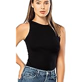 VAVONNE High Neck Tank Tops for Women, Ribbed Cotton Stretch Camisole Shirts