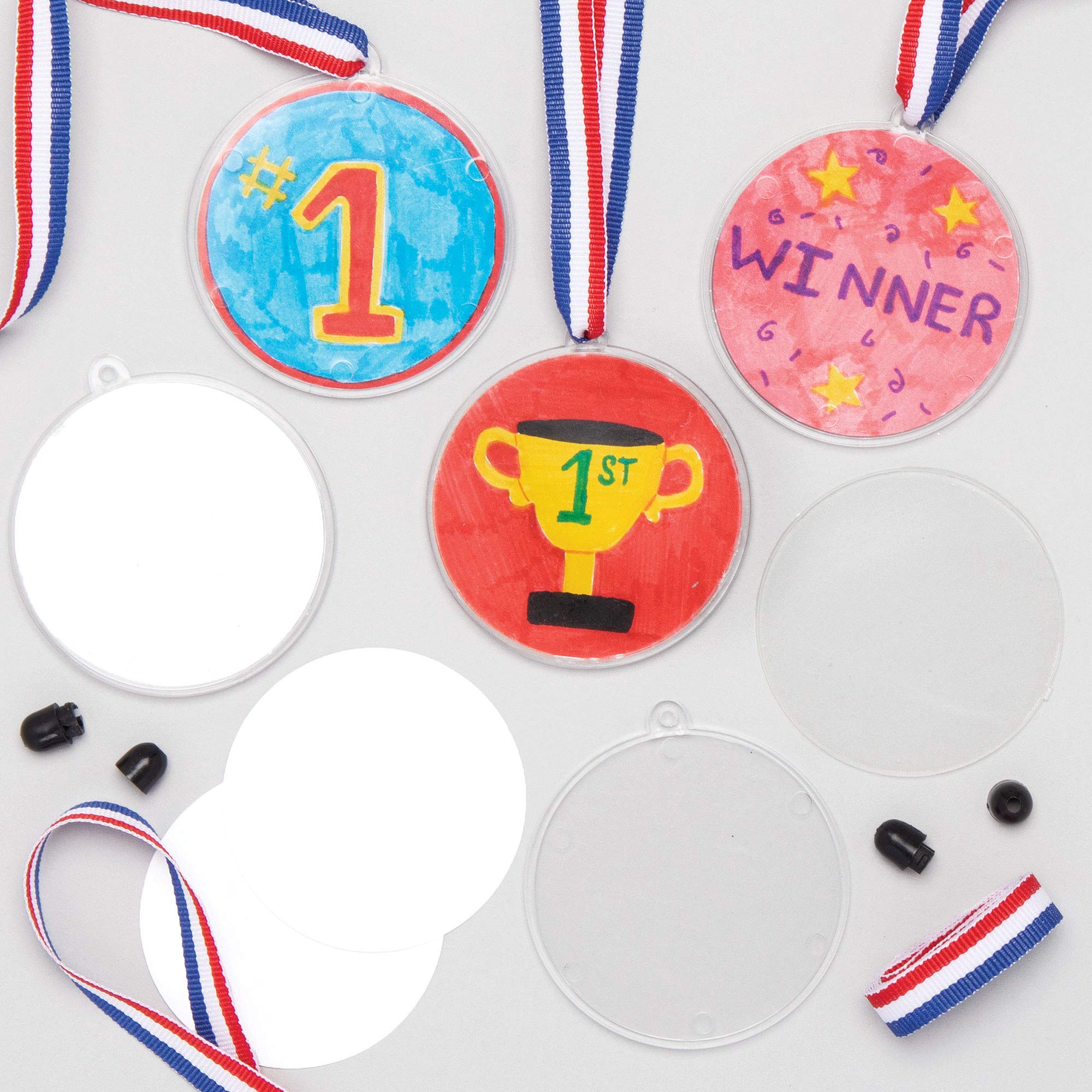 Baker Ross AT988 Personalized Plastic Medals for Kids - Pack of 6, Make Your Own Plastic Badge for Kids Rewards, Craft Kits, Arts Projects or Sports Day