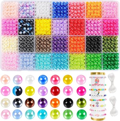 DTYDECLE 1680pcs Pearl Beads 6mm 28 Colors Glass Plastic Jewelry Making Kit