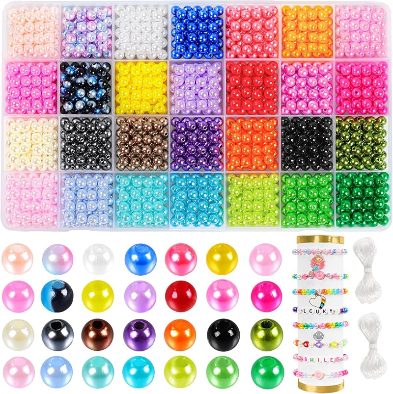 DTYDECLE 1680pcs Pearl Beads 6mm 28 Colors Glass Plastic Jewelry Making Kit
