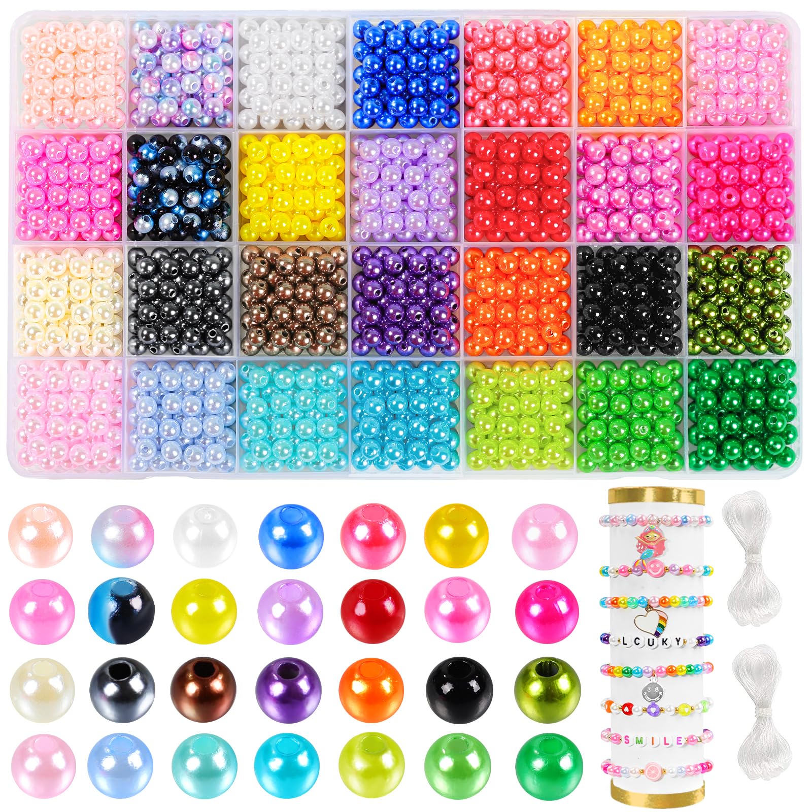 DTYDECLE 1680pcs Pearl Beads for Jewelry Making, 28 Colors 6mm Round Glass Pearl Beads Plastic Imitation Dyed Faux Bead for Bracelets Jewelry Making DIY Crafts