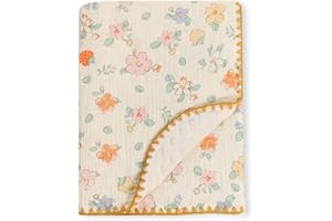 Gunnaicat Baby Swaddel Blanket Cotton Muslin Thick Crib Bedding Dotted Backing Double Layer Receiving Blanket 40"x40" (Strawberry Flower)