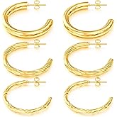 18K Gold Plated Hoop Earrings Set for Women Chunky Open Hoops Hypoallergenic Jewelry Mother Day's Gift.