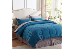 NexHome King Size Comforter Set- Bed in a Bag 8 Piece All Season Bedding Sets with Comforter, Flat Sheet, Fitted Sheet,Bed Skirt, Pillow Shams and Pillowcases-Blue/Grey