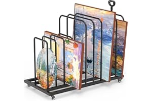 GARVIN Art Storage Rack with Caster Wheels, Art Drying Rack Metal Storage with 8 Slots and Independent Handle, Heavy-Duty Canvas Organizer for Artwork, Prints and Panels, for Art Studio, Classroom