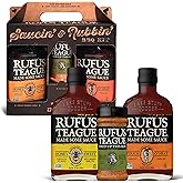 Rufus Teague BBQ Sauce & Rub BBQ Gift Set, Saucin' & Rubbin' Tote with Honey Sweet, Touch O' Heat, and Meat Rub, Great Grilling and 3-Piece Cooking Gift, Made in USA