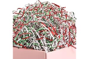 UNIQOOO 1/2 LB Metallic Red Green White Crinkle Cut Paper Shredded Filler, Christmas Peppermint Candy Cane Raffia Tissue Zig, Strands Shred Craft Bedding Cushion,Wedding Birthday Gift Boxes Bag Retail