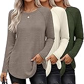 Ficerd 3 Pack Women's Long Sleeve T-Shirts Crew Neck Raglan Sleeve Casual Loose Fit Shirts Side Split Curved Hem Tunic Tops