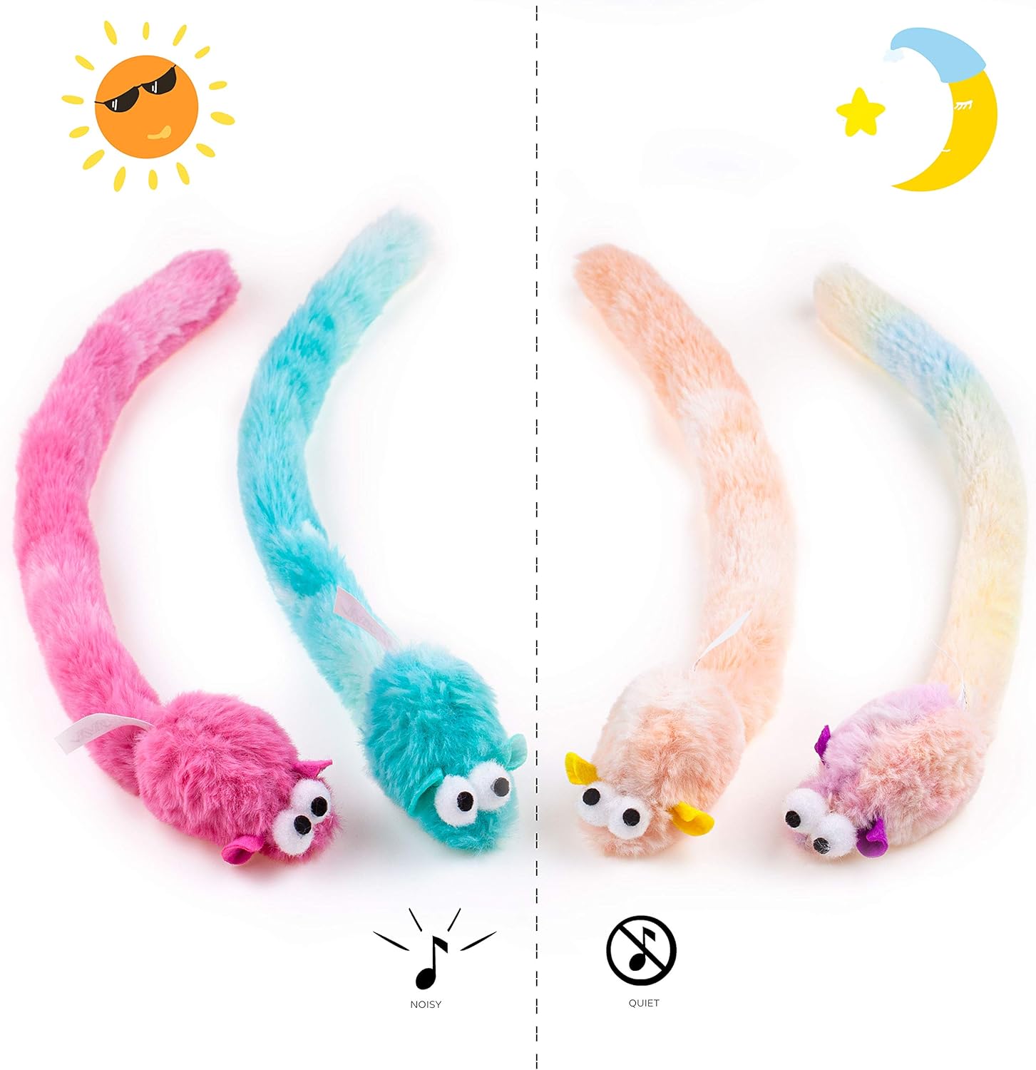 Chiwava 4 Packs 15 Inch Long Soft Plush Cat Toys Mice with Bell Rustle Sound Small Mouse Activity Interactive Toy : Pet Supplies