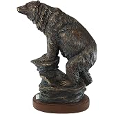 Ebros Gift Bronze Resin Rustic Wildlife Black Bear Climbing On River Rocks Figurine with Faux Wood Pedestal Base Stand Cabin Lodge Bears Hunters Desktop Countertop Shelf Decorative Collectible