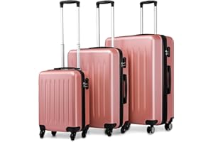 Kono Luggage Expandable(only 28") Suitcase Set 3Pcs + ABS Hardshell Suitcase with 360° Spinner Wheels, 19" 24" 28" Rose Gold