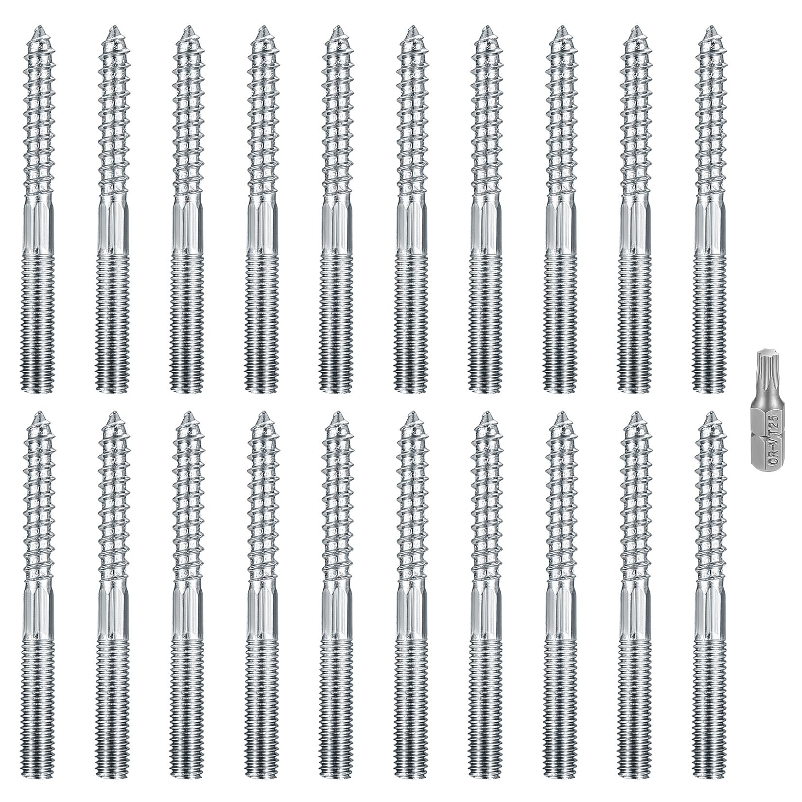 20 Pcs M8 Torx Hanger Bolts, Double Headed Bolts Dowels, Double Ended Dowel Screws, Metal Screw Dowels Hanger, Threaded Lag Wood Screws and Machine Bolts for Wood Joint Furniture Legs (M8x80mm)