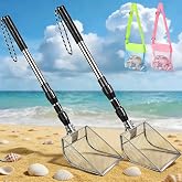 Upgraded 2Pcs Shark Tooth Sifter,Beach Sand Shovel Set,Effortless Angled Design Sand Scoop Shell Scooper for Easy Digging,Reinforced Head,Telescoping Handle for Kids Adults (Sand Sifter with Bags)