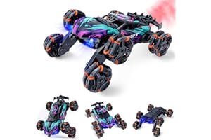 Veeniix 2370 Six-Wheel RC Stunt Car,6WD Cool Drift Remote Control Car,Double-Sided Driving,360° Flips Rotating,with Spray and Light Effects,Toys for Ages 8-13 Kids,Ideal Gift for Boys and Girls