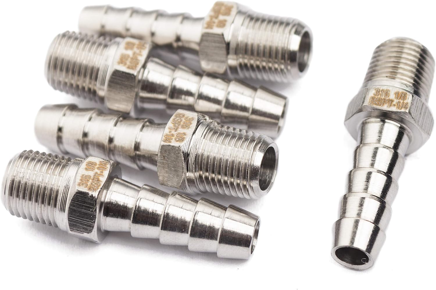 LTWFITTING Stainless Steel 316 Barbed Fitting Connector 1/8" Male BSPT x 1/4"(6mm) Hose Barb Fuel Gas Water (Pack of 5)