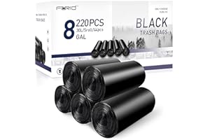 FORID Medium Kitchen Trash Bags - 8 gallon Black Garbage Bags 220 Count Durable Plastic Wastebasket Bags Unscented Trash Bin Liners 5 Roll for Bathroom Home Office 30 Liter Trash Can