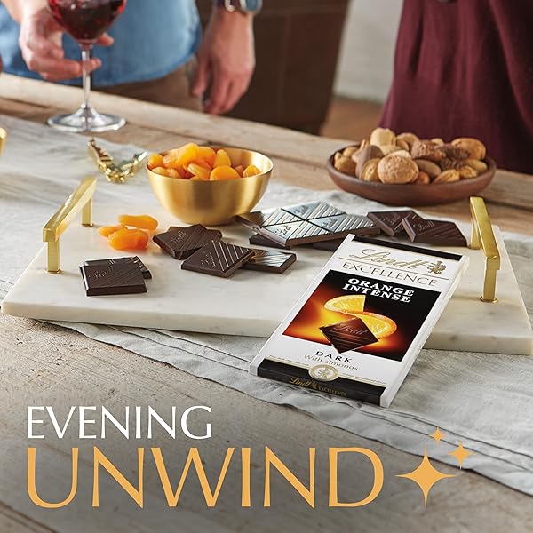 LINDT EXCELLENCE INTENSE ORANGE DARK CHOCOLATE BAR, DARK CHOCOLATE CANDY WITH ORANGE AND ALMOND SLIVERS, 3.5 OZ. (12 PACK)