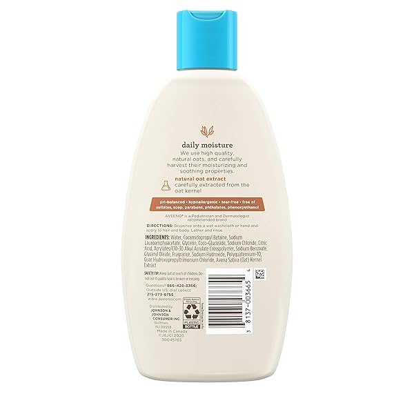 AVEENO BABY DAILY MOISTURE GENTLE BODY WASH & SHAMPOO WITH OAT EXTRACT, 2-IN-1 BABY BATH WASH & HAIR SHAMPOO, TEAR- & PARABEN-FREE FOR HAIR & SENSITIVE SKIN, LIGHTLY SCENTED, 8 FL. OZ