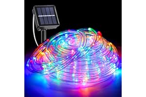 XMASBOKEH Solar Rope Lights Outdoor Waterproof, 33FT 135LED String Lights for Outside 8 Modes, Multicolor Solar Powered Christmas Light for Pool Trampoline Garden Backyard Patio Tree Party Decorations