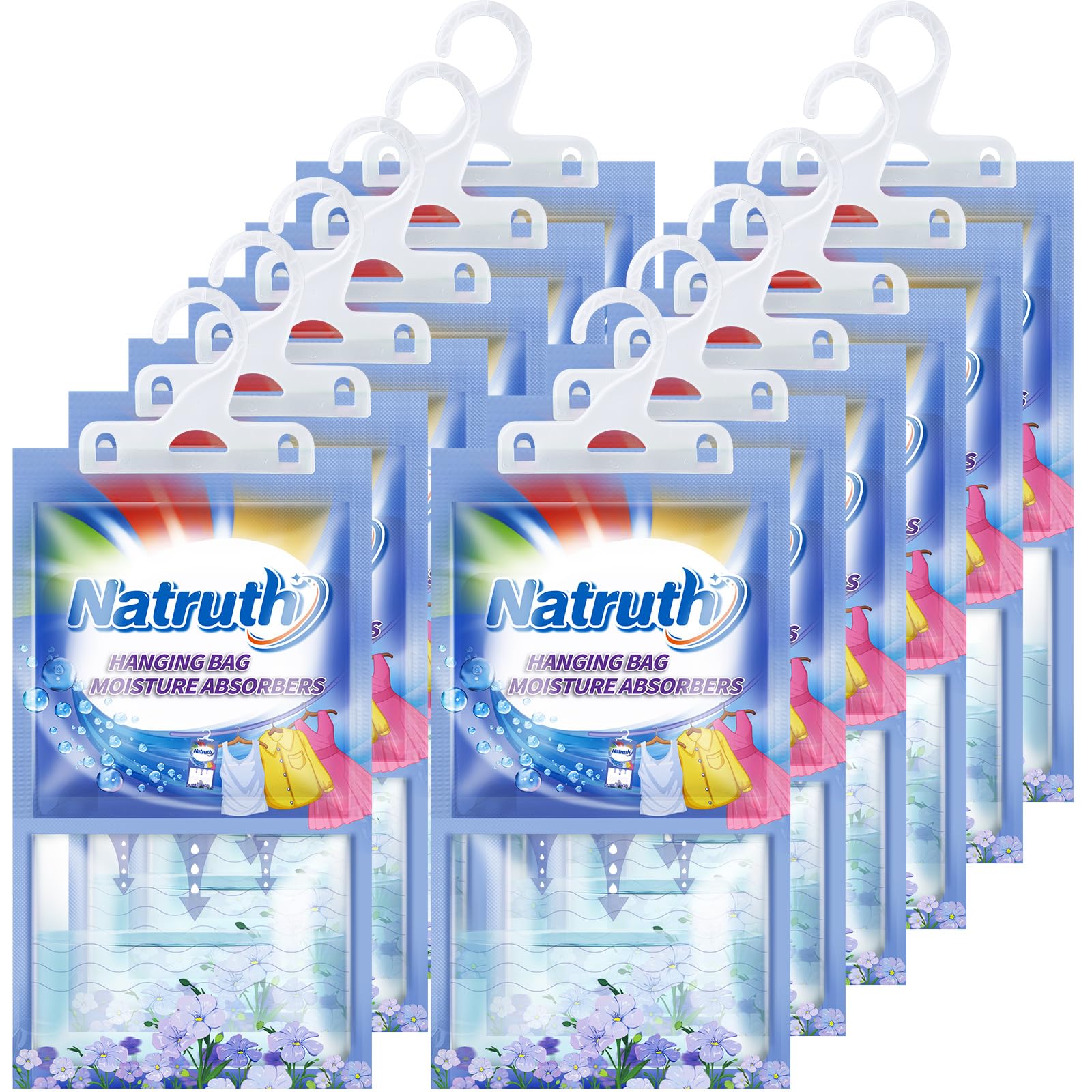 Photo 1 of NATRUTH 12-PACK Moisture Absorber Bags With Fresh Linen,Desiccant Hanging Bag Use for Kitchen Bathroom Wardrobe, Eliminates Odors, Hanging Closet Dehumidifier Bags for Closet