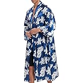 UTJZIB Men's Lightweight Kimono Robe Jacket Printed Japanese Style Bathrobes Casual Open Front Long Cardigan Coat Outwear