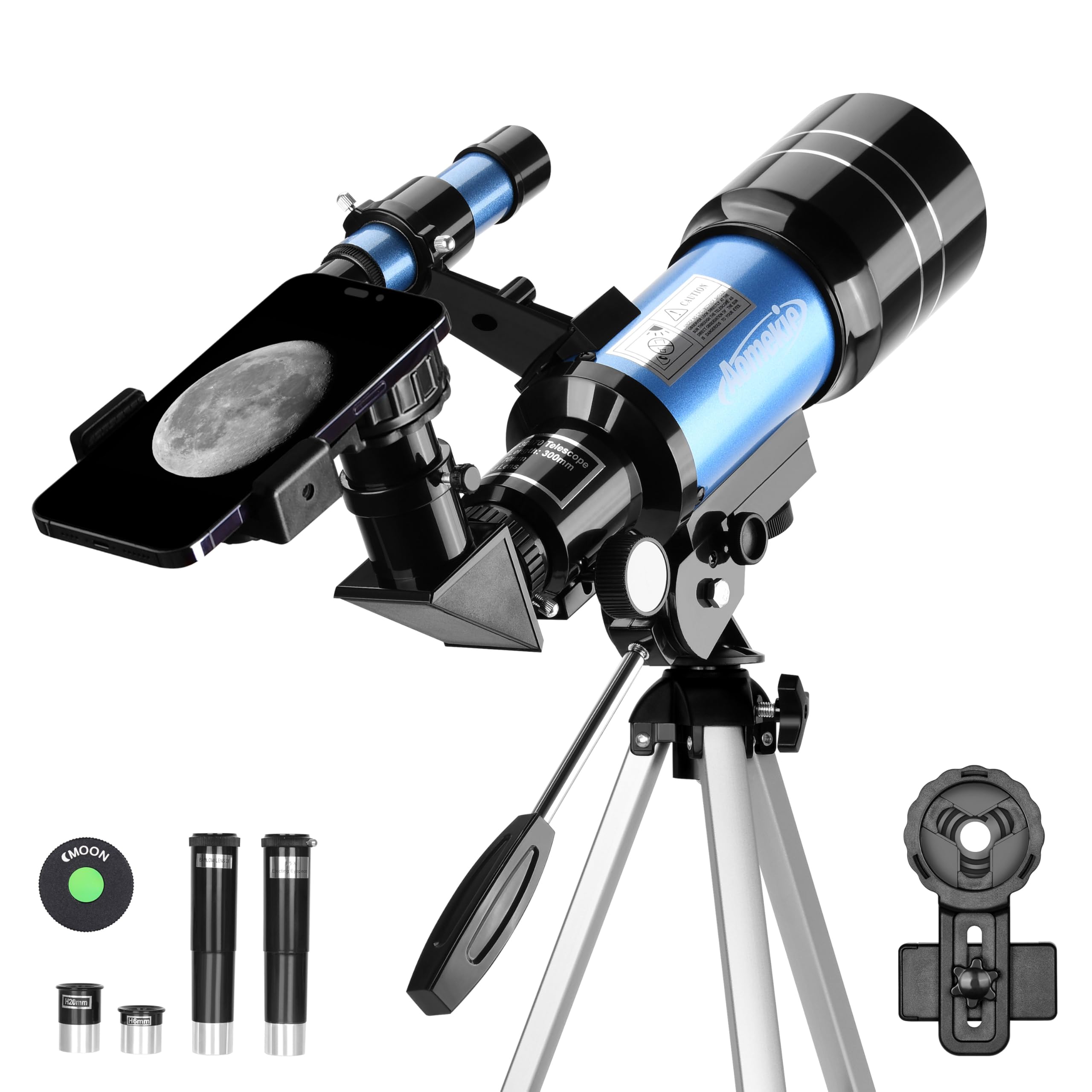 AOMEKIE Astronomical Telescopes for Kids Beginners Adults 70mm Lens 150X with Table Tripod Mobile Adapter Moon Filter Erecting Eyepiece and Barlow for Moon Watching Birthday