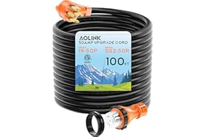 AOLINK 50 Amp RV/Generator Cord 100 Feet, Heavy Duty STW Wire, NEMA 14-50P to SS2-50R Twist Locking for RV Camper and Generator to House