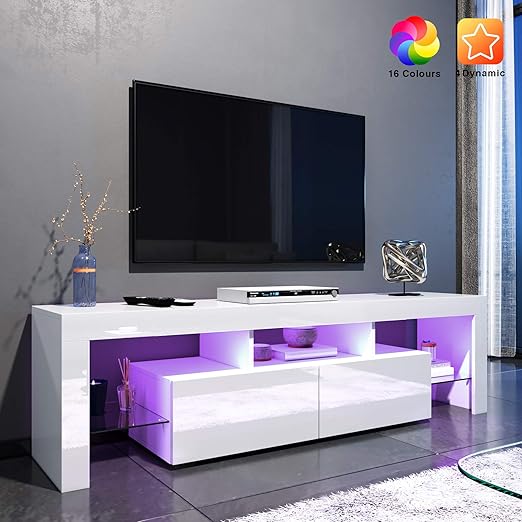 ELEGANT 1600mm TV Stand with LED Lights Ambient TV Modern White