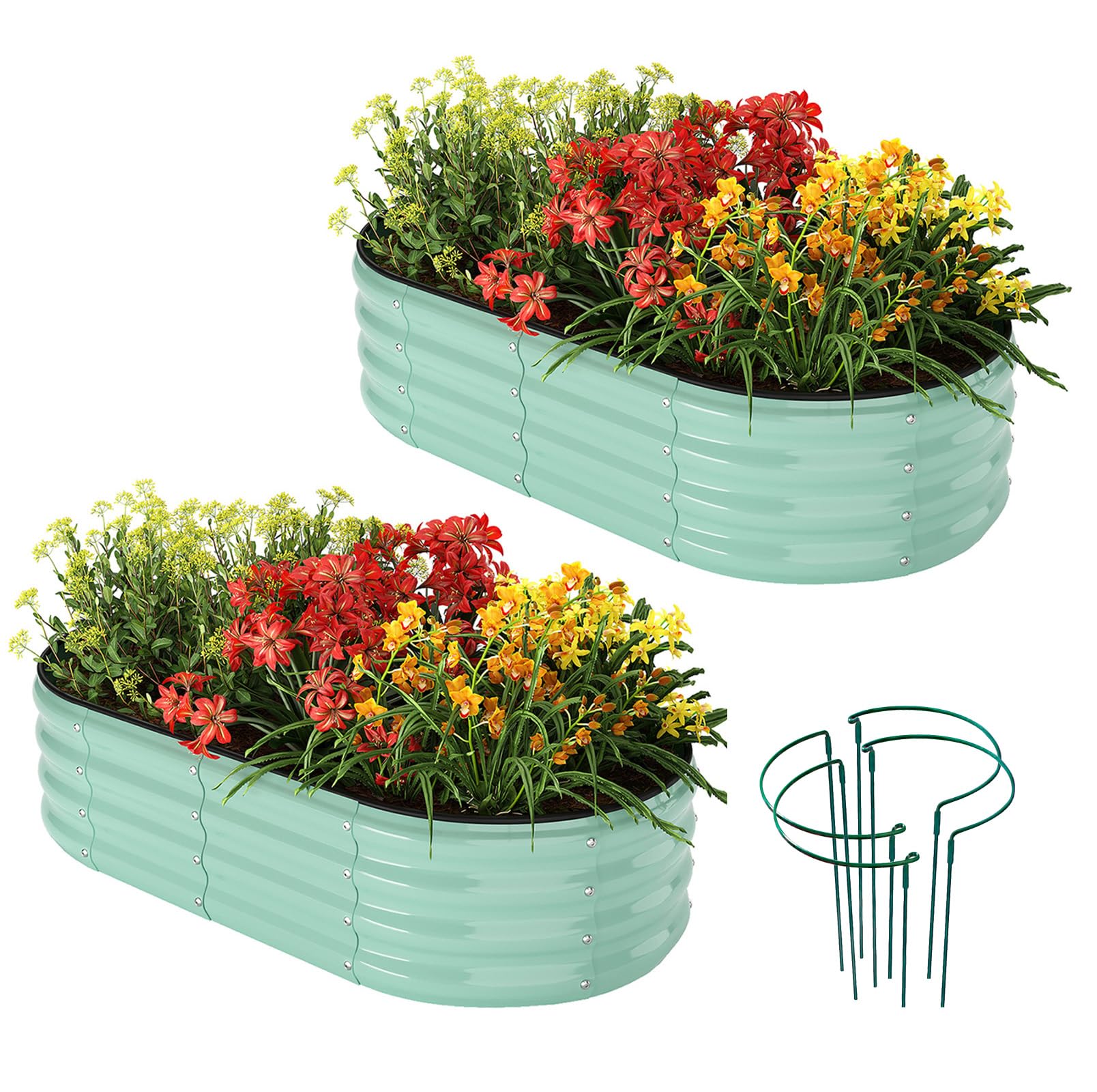 Galvanized Metal Planter Raised Garden Bed Kit for Gardening Outdoor，4x2x1ft 2 Planter Grow Garden Box Raised Flower Bed，Long Vegetable Clearance Herb Raised Garden Beds for Container Gardening Image