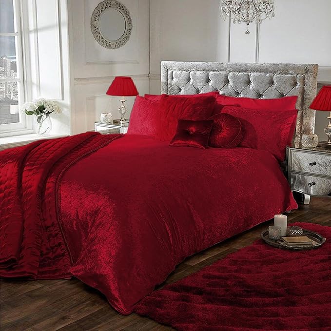 Luxury Crushed Velvet Duvet Quilt Cover Bedroom Bedding Set (Red