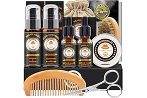 XIKEZAN Beard Kit,Beard Grooming Kit w/2 Pack Sandalwood Beard Care Oil,Beard Wash,Beard Balm,Beard Comb,Brush,Scissor,Bag,E-Book,Mens Stocking Stuffers for Men,Valentines Day Gifts for Him Boyfriend