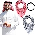 Bokon 2 Arab Check Headband,1 Arabian Men's Hijab,Shemagh Aqel Rope Muslim Kafiya Keffiyeh Middle Eastern Head Wrap Tactical Desert Head Replacement Scarf Wrap Scarf Headwear Costume,Red and Black