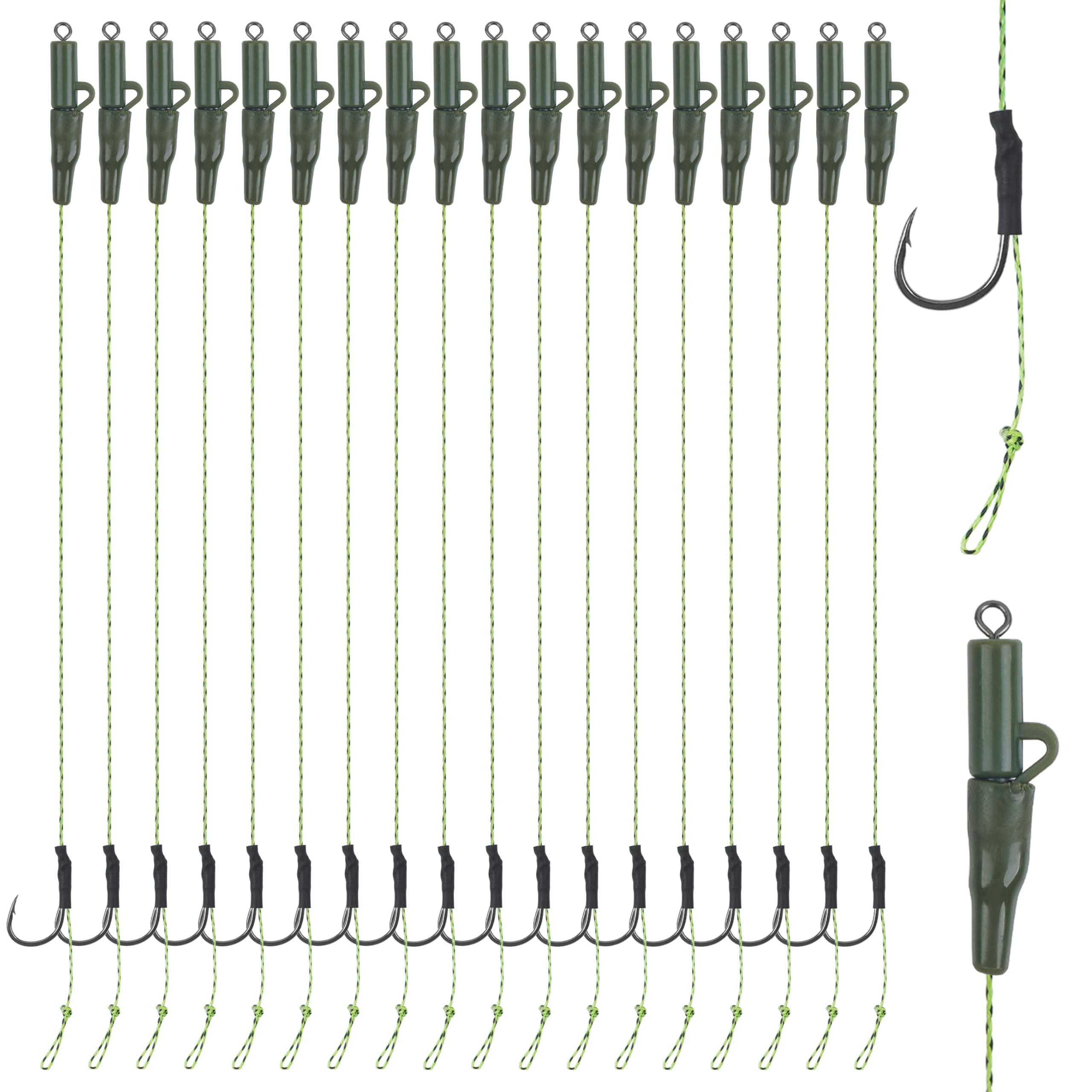 Carp Fishing Hair Rigs 18pcs Chod Helicopter Rig Leader Line Set Up Carp Fishing Rig Terminal Tackle Kit for Long Casts and Weedy or Silty Bottoms
