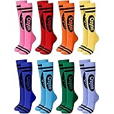 Glitopper 8 Pairs Colorful Crayon Knee High Socks Pencil Crayon Socks for Women Girl Teacher Costume School Supply