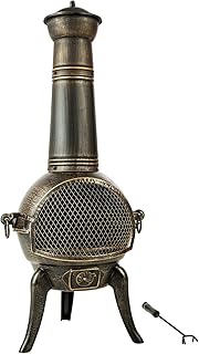 TecTake Terrassenofen Gartenofen aus Gusseisen mit Funkenfluggitter | Gitterrost herausnehmbar | inkl. Schürhaken