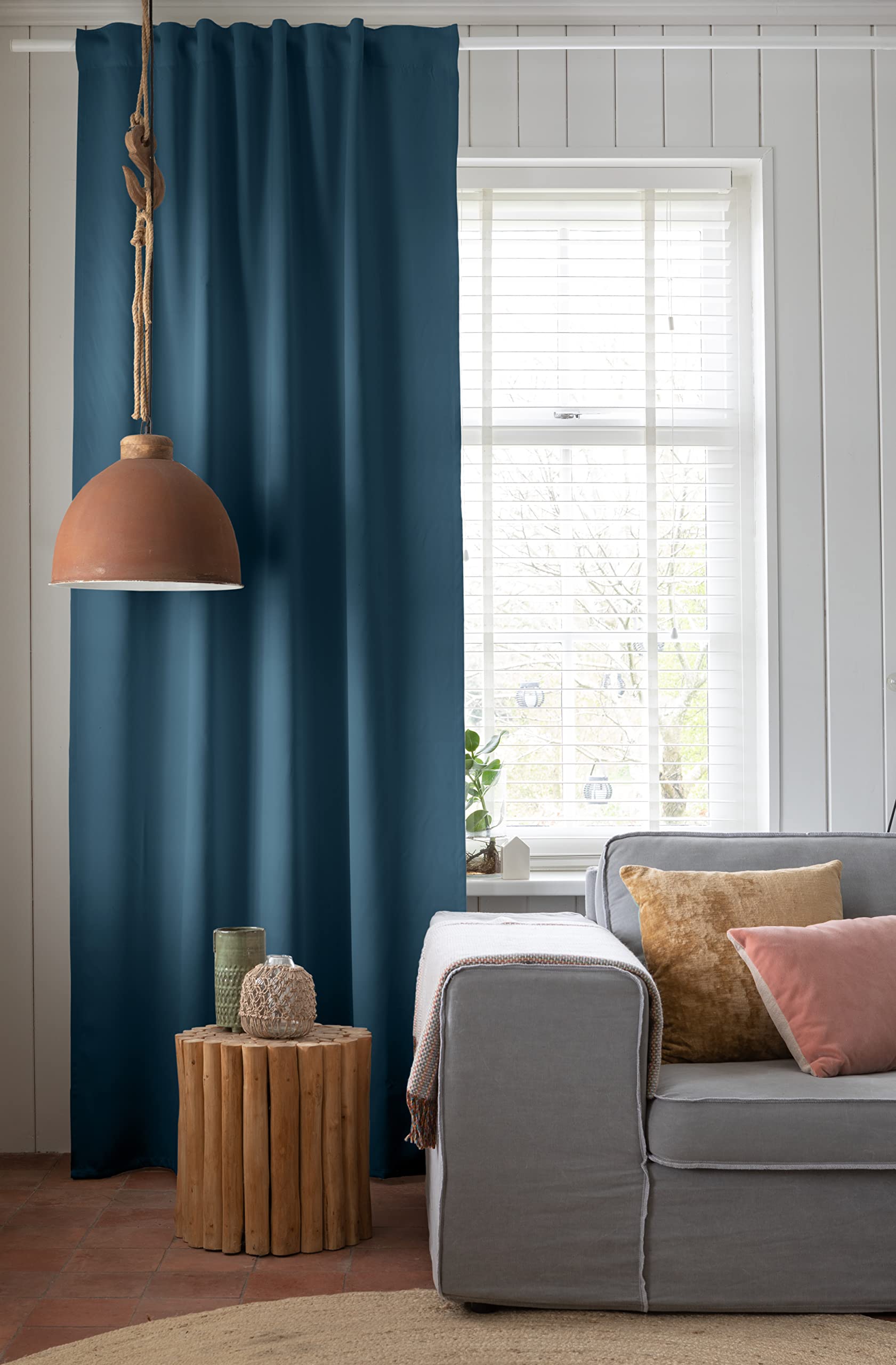 Elbersdrucke Midnight 11 Petrol Blue Curtain with Concealed Tabs, Polyester, 255 x 140 cm
