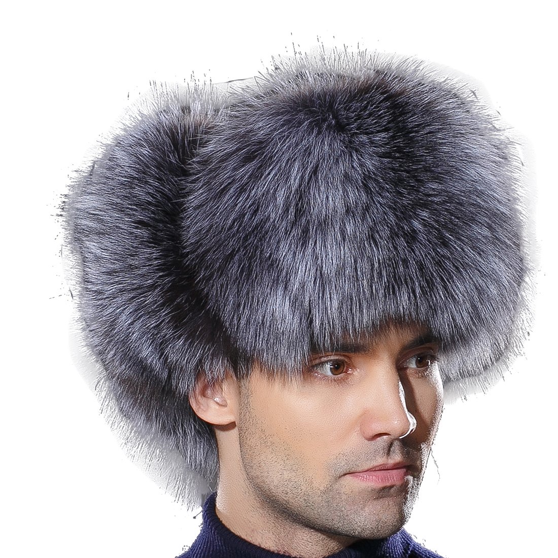 Winter Mens Russian Ushanka Hat Real Leather & Fox Fur Trapper Cap