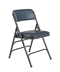 National Public Seating 1300 Series Steel Frame Upholstered Premium Vinyl Seat and Back Folding Chair with Triple Brace, 480 lbs Capacity, Dark Midnight Blue/Char-Blue (Carton of 4)