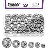 Swpeet 72Pcs 6 Sizes 693ZZ, 623ZZ, 624ZZ, 685ZZ, 687ZZ,627ZZ Ball Bearings Assortment Kit, Carbon Steel Deep Groove Bearings, Double Shielded