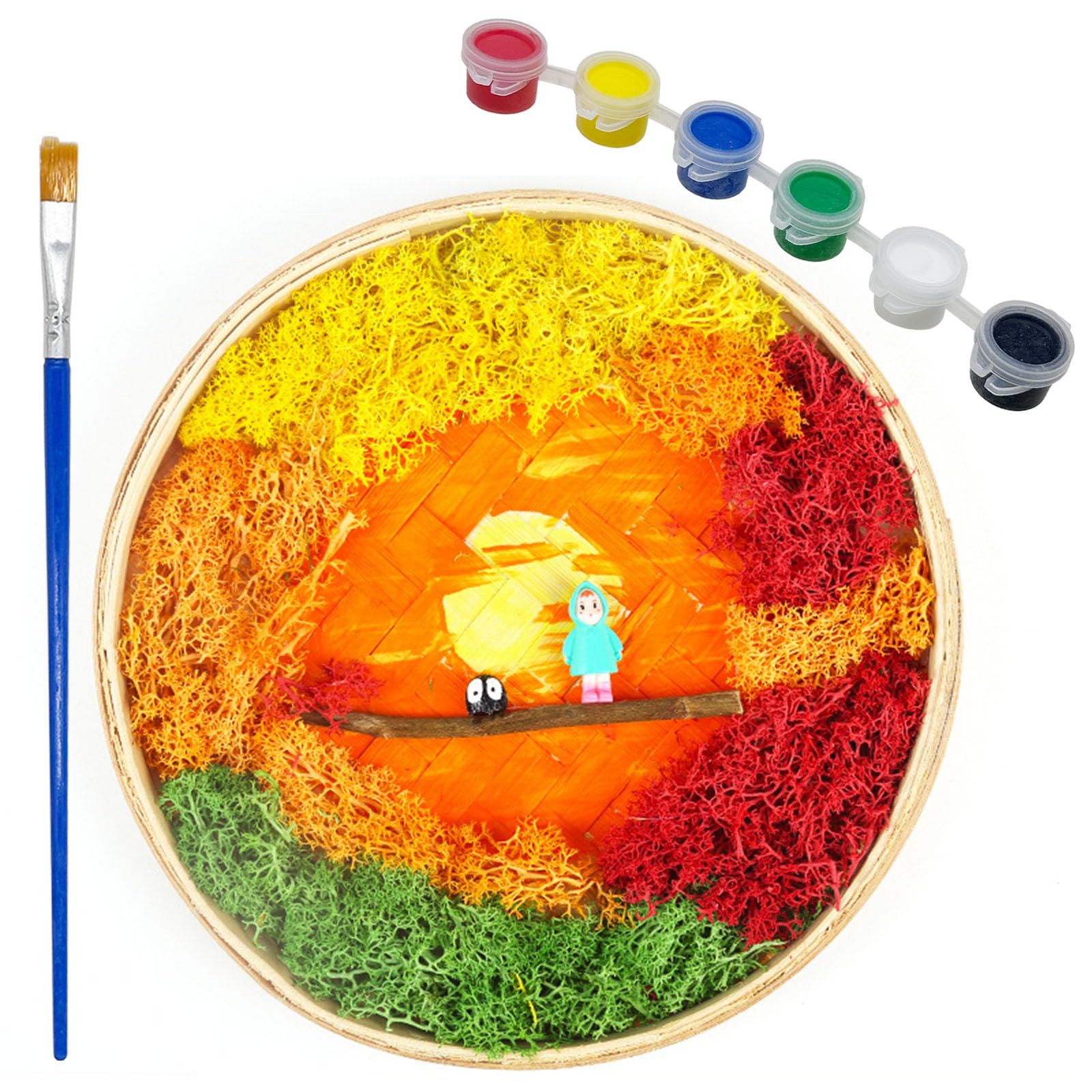 Attuslla Zen Garden Kit for Desk, Moss Painting DIY, Micro Landscape DIY Painting with Round Bamboo Painting Frame, Moss, Garden Kit for Home Decor, Photo Frame Decoration, Fairy World