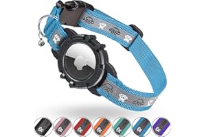 Reflective AirTag Cat Collar, FEEYAR Integrated GPS Cat Collar with Air Tag Holder and Bell, Safety Elastic Band Tracker Cat Collars for Girl Boy Cats, Kittens and Puppies [Blue]