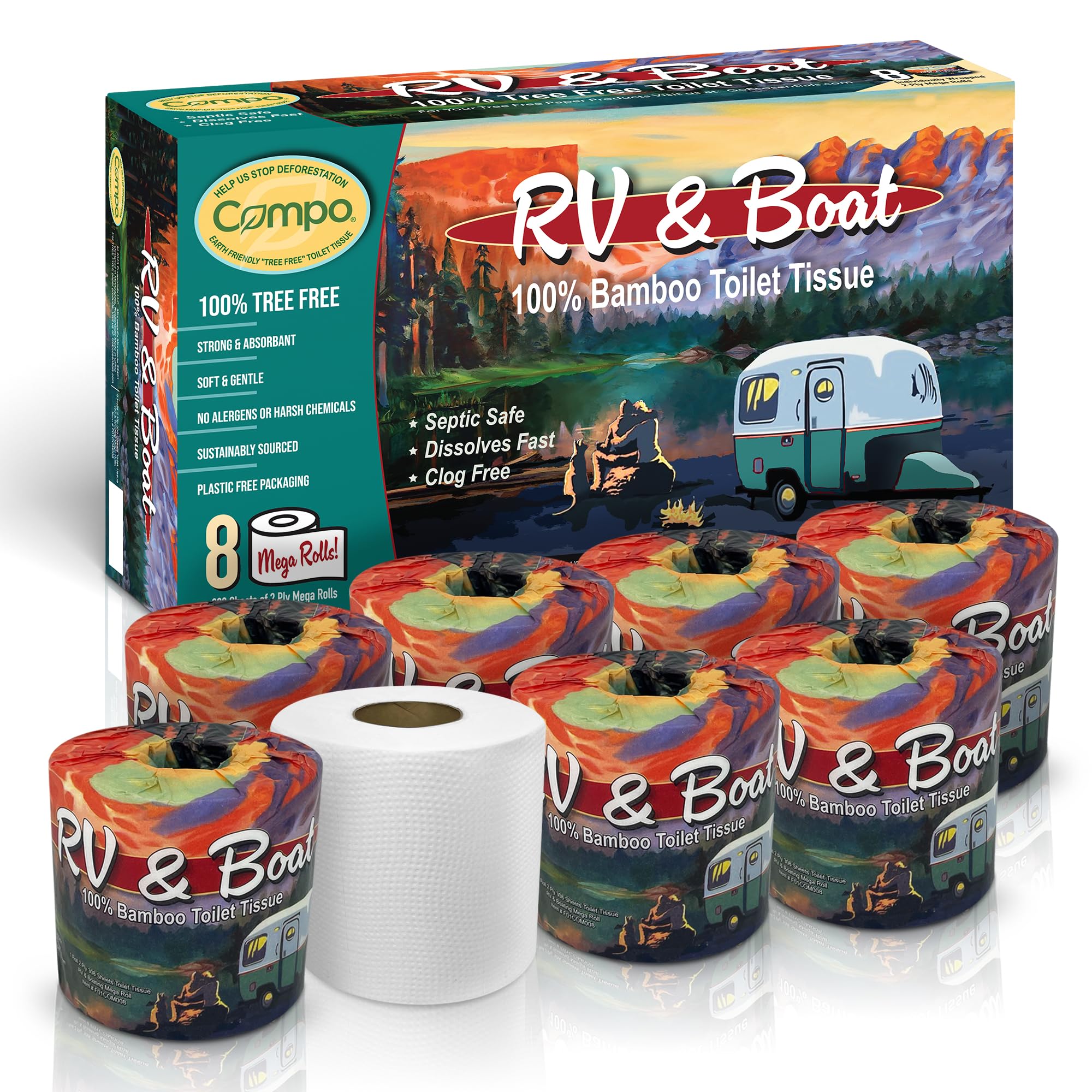 Compo Boat & RV Toilet Paper, 100% Bamboo Toilet Paper for Marine ...