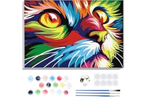 Bowetile Coloful Cat Paint by Numbers Adult Kit Beginner, Kids' Paint by Number Kits on Canvas with Frame, Animals Peinture a
