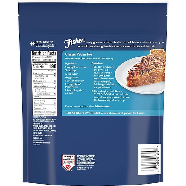 FISHER CHEF’S NATURALS PECAN HALVES 24 OZ RESEALABLE BAG, UNSALTED RAW NUTS FOR COOKING, BAKING & SNACKING, HEALTHY SNACKS FOR ADULTS, VEGAN PROTEIN, KETO SNACK, GLUTEN FREE RAW PECANS HALVES