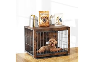 RUPZEN Dog Crate Furniture, Various Size Optional, Indestructible Cage with Wooden End Table for Indoor Decorative for High Anxiety Dogs, Escape-Proof Locks & Double Door