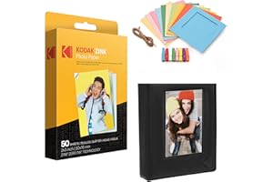 KODAK 2"x3" Premium Zink Photo Paper (50 Sheets) + Colorful Square Hanging Photo Frames + Photo Album (Compatible Printomatic)