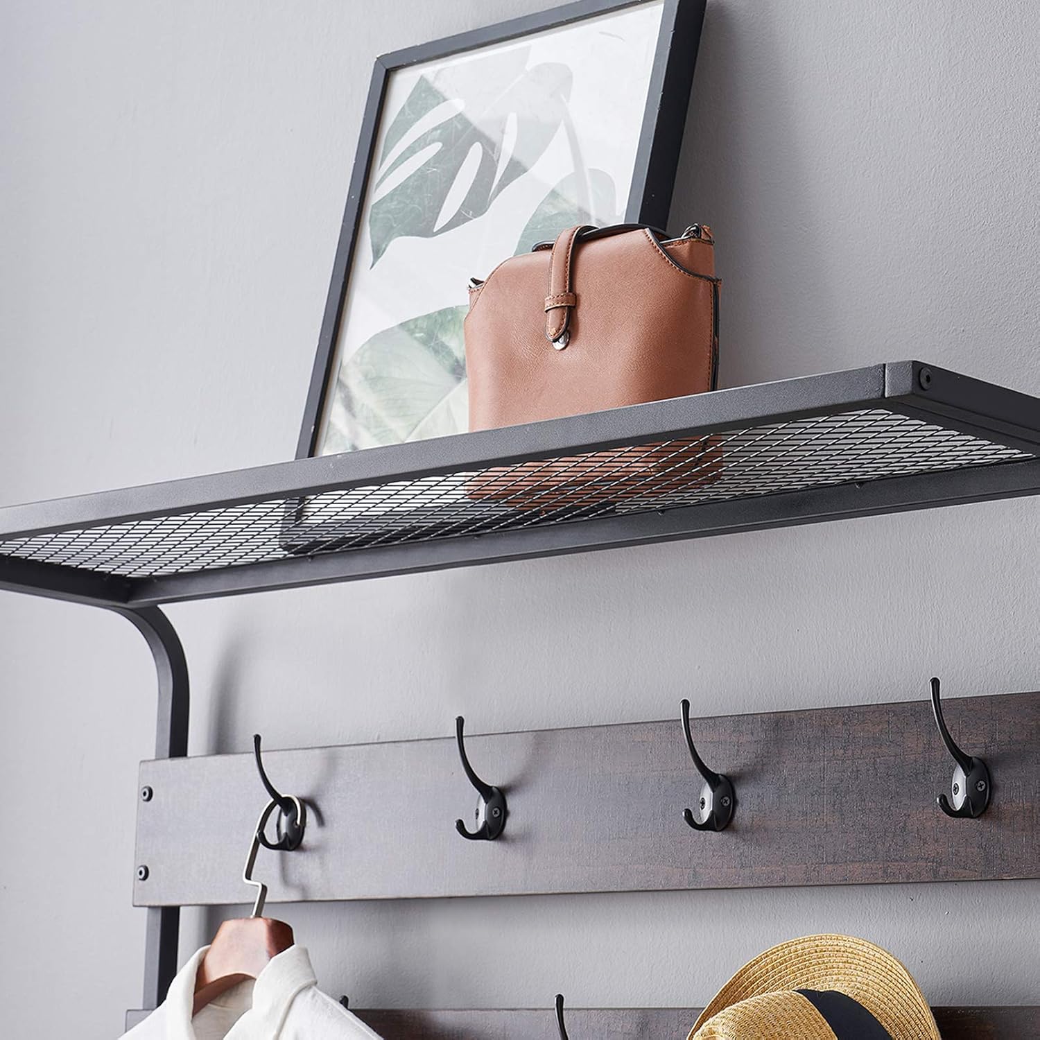 MHAOSEHU Entryway Coat Rack Bench, Modern Hall Tree with Storage Bench, Wood and Metal Hallway Bench with Coat Rack, Espresso 3-in-1 Design: Home Improvement